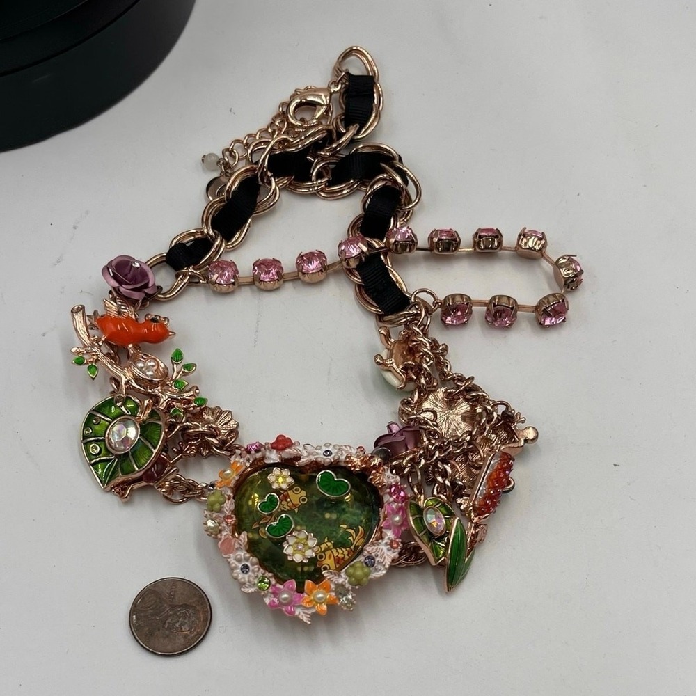 Betsey Johnson Vintage Walk In The Park Koi Pond Heart Cloud Frog Lily Necklace - Picture 5 of 12